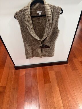 Charter Club Taupe Marled Shawl-Collar Vest tweed brown with gold tinsel